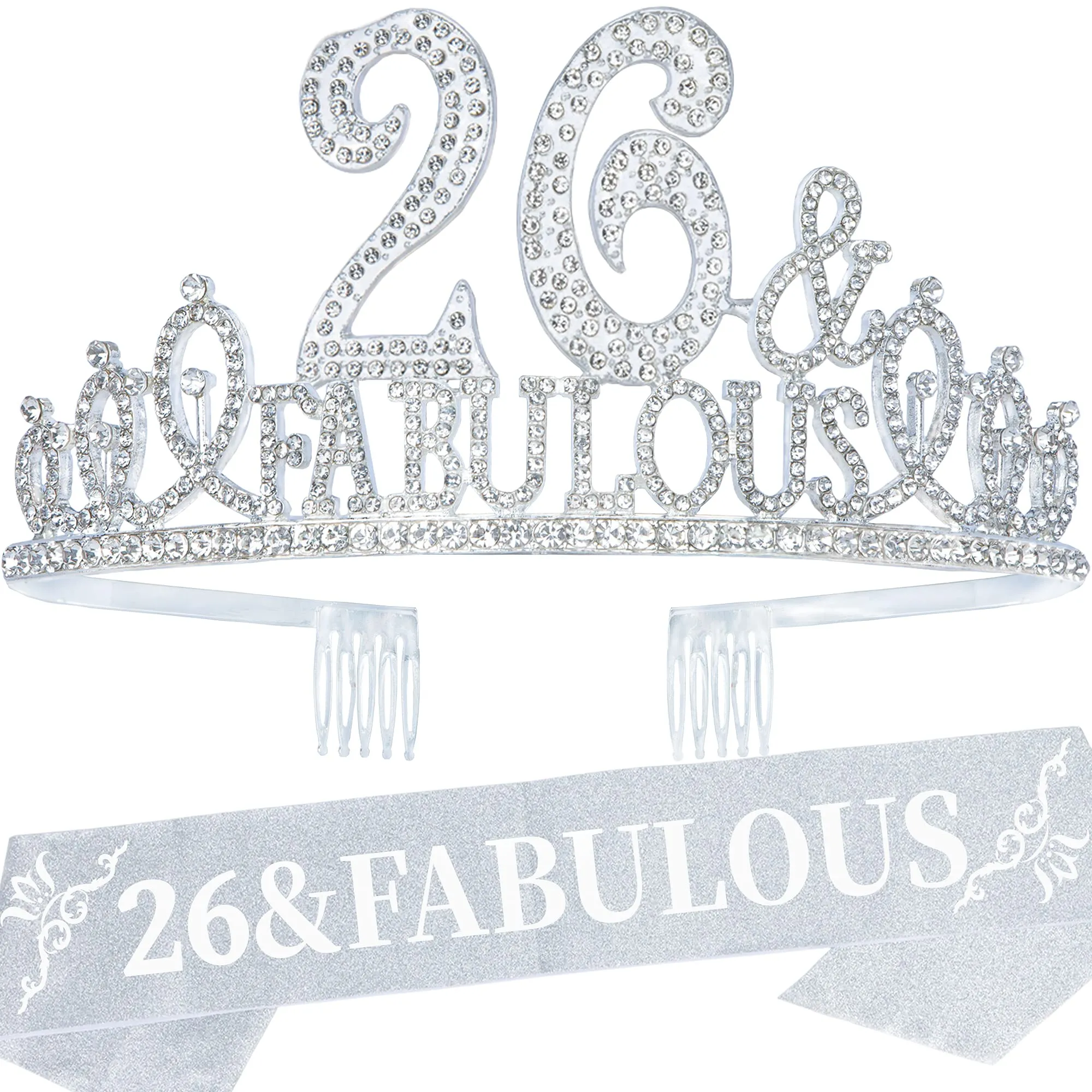26th Birthday Gifts for Women, 26th Birthday Crown and Sash for Women, 26th Birthday