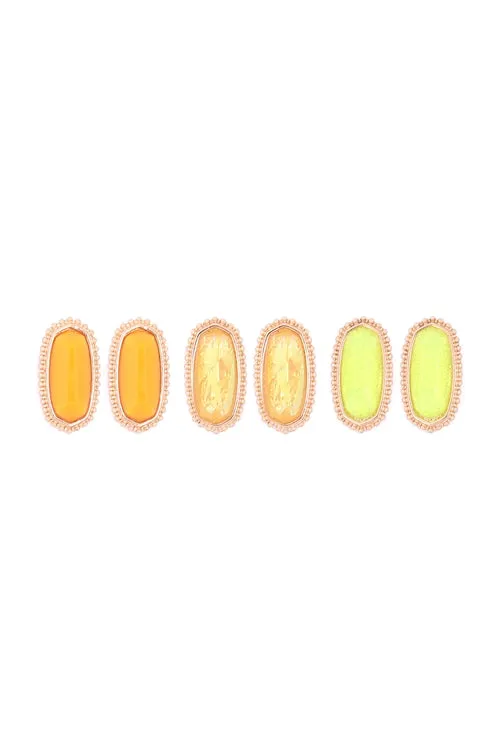 3 PAIR SET STONE EARRINGS