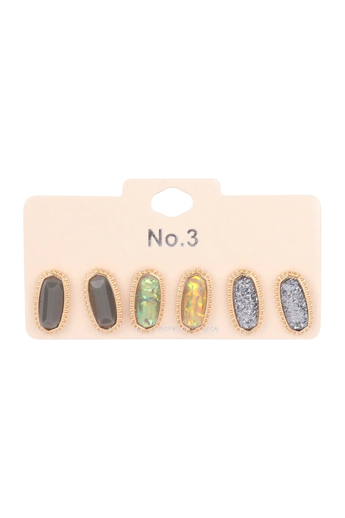 3 PAIR SET STONE EARRINGS