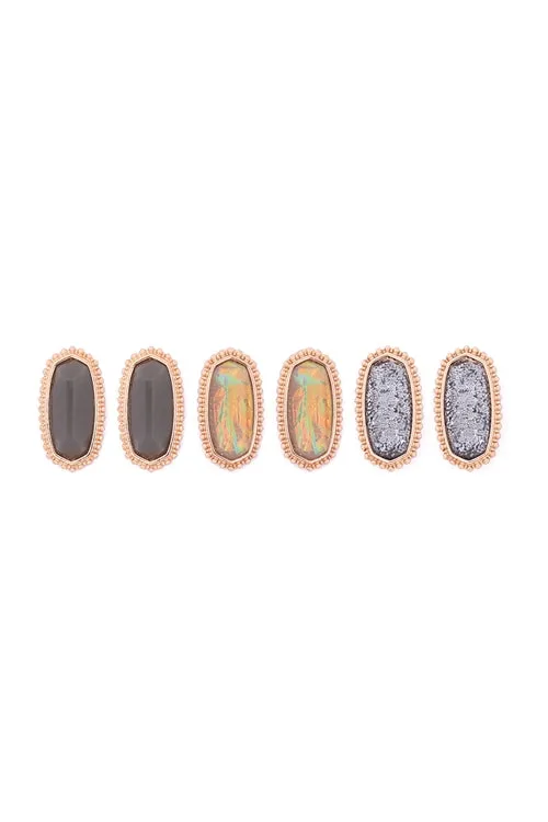 3 PAIR SET STONE EARRINGS