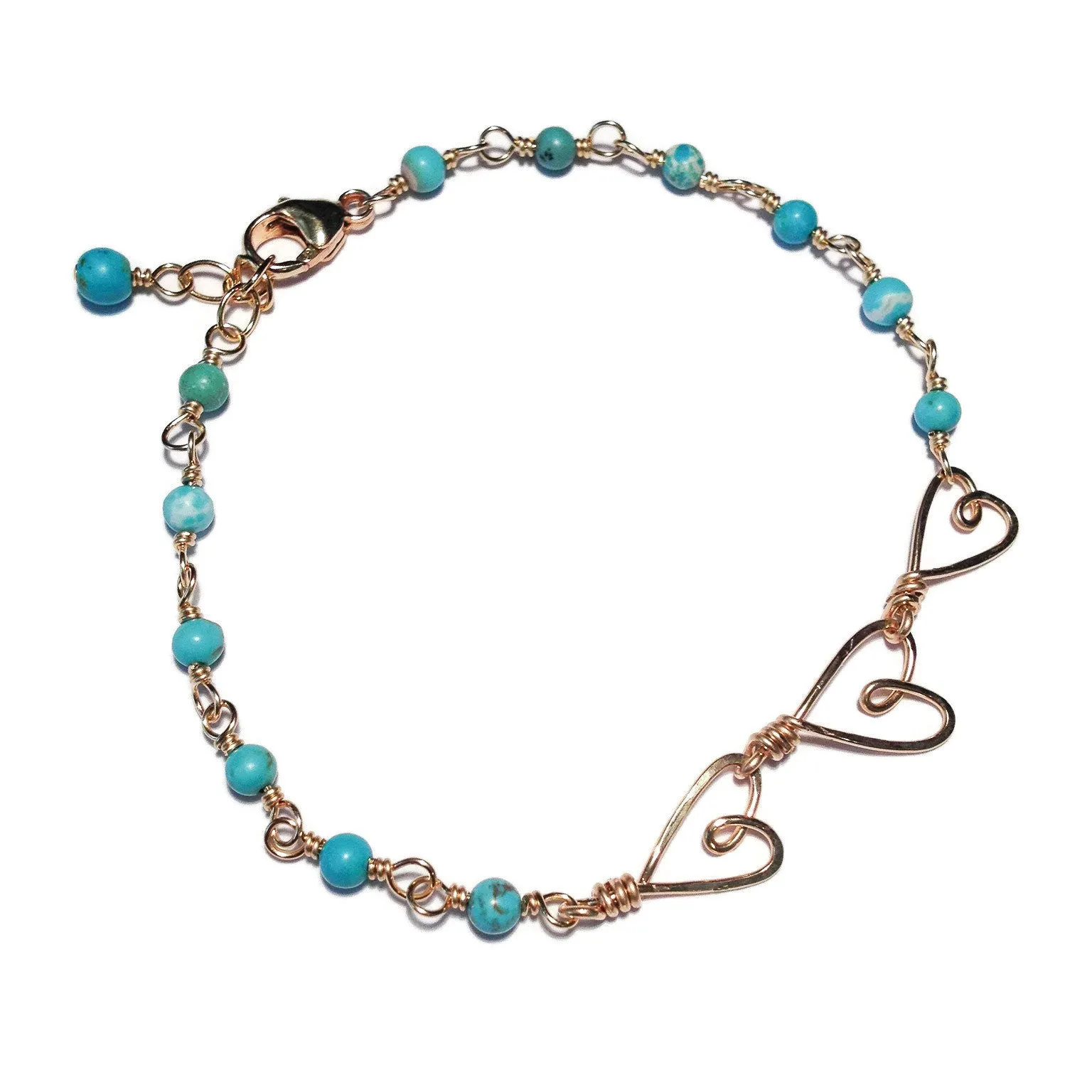 3 Tiny Hearts Wire-Wrapped Bracelet