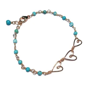 3 Tiny Hearts Wire-Wrapped Bracelet