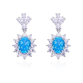3.2Carat Oval Blue Zircon Flower Drop Earrings