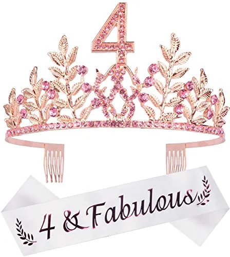 4th Birthday Gifts for Girls,4th Birthday Tiara and Sash,4th Fabulous Sash and Crystal