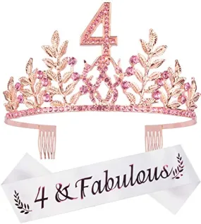 4th Birthday Gifts for Girls,4th Birthday Tiara and Sash,4th Fabulous Sash and Crystal