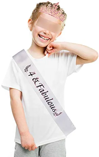 4th Birthday Gifts for Girls,4th Birthday Tiara and Sash,4th Fabulous Sash and Crystal