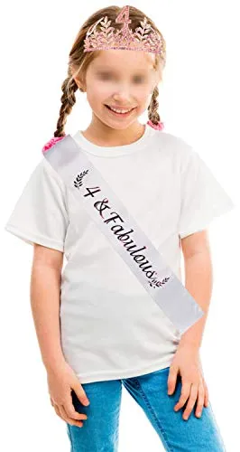 4th Birthday Gifts for Girls,4th Birthday Tiara and Sash,4th Fabulous Sash and Crystal