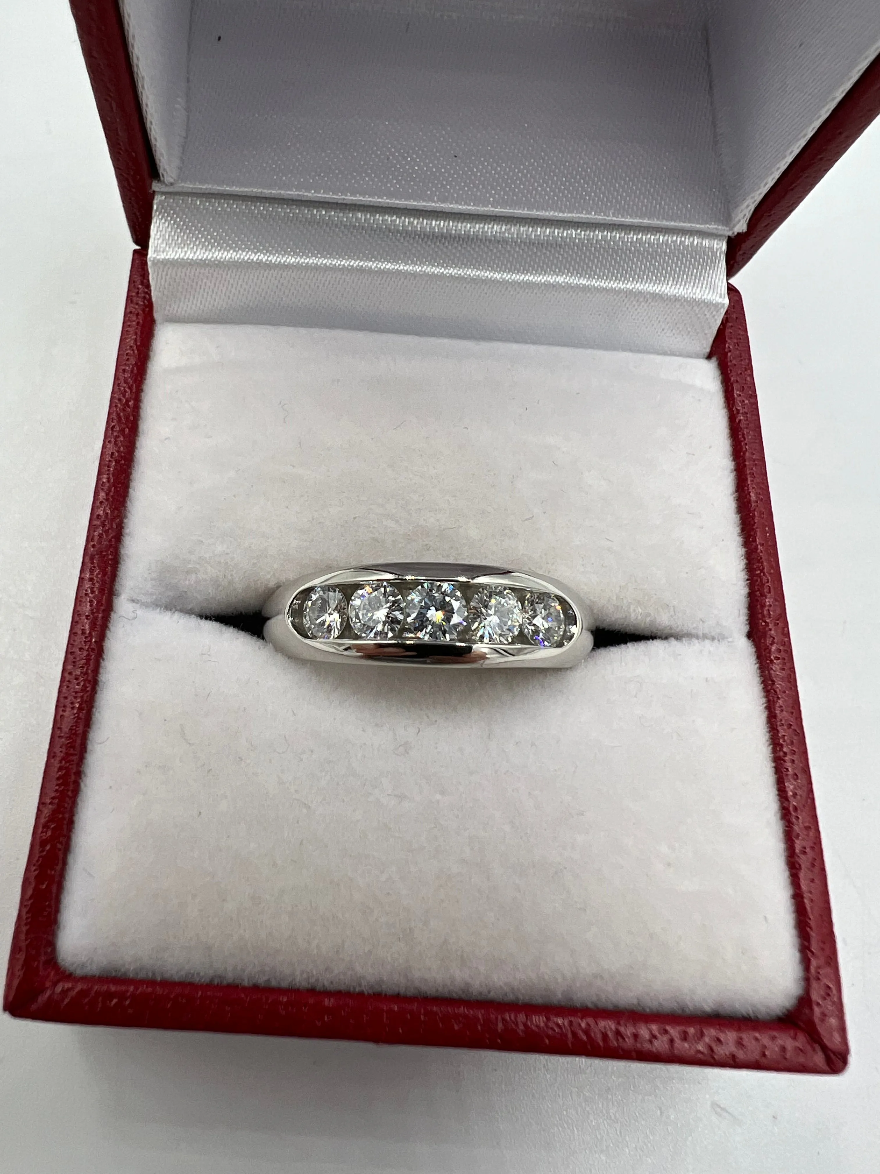 5 Stone Diamond Channel Set Platinum Band Ring Size 6.5