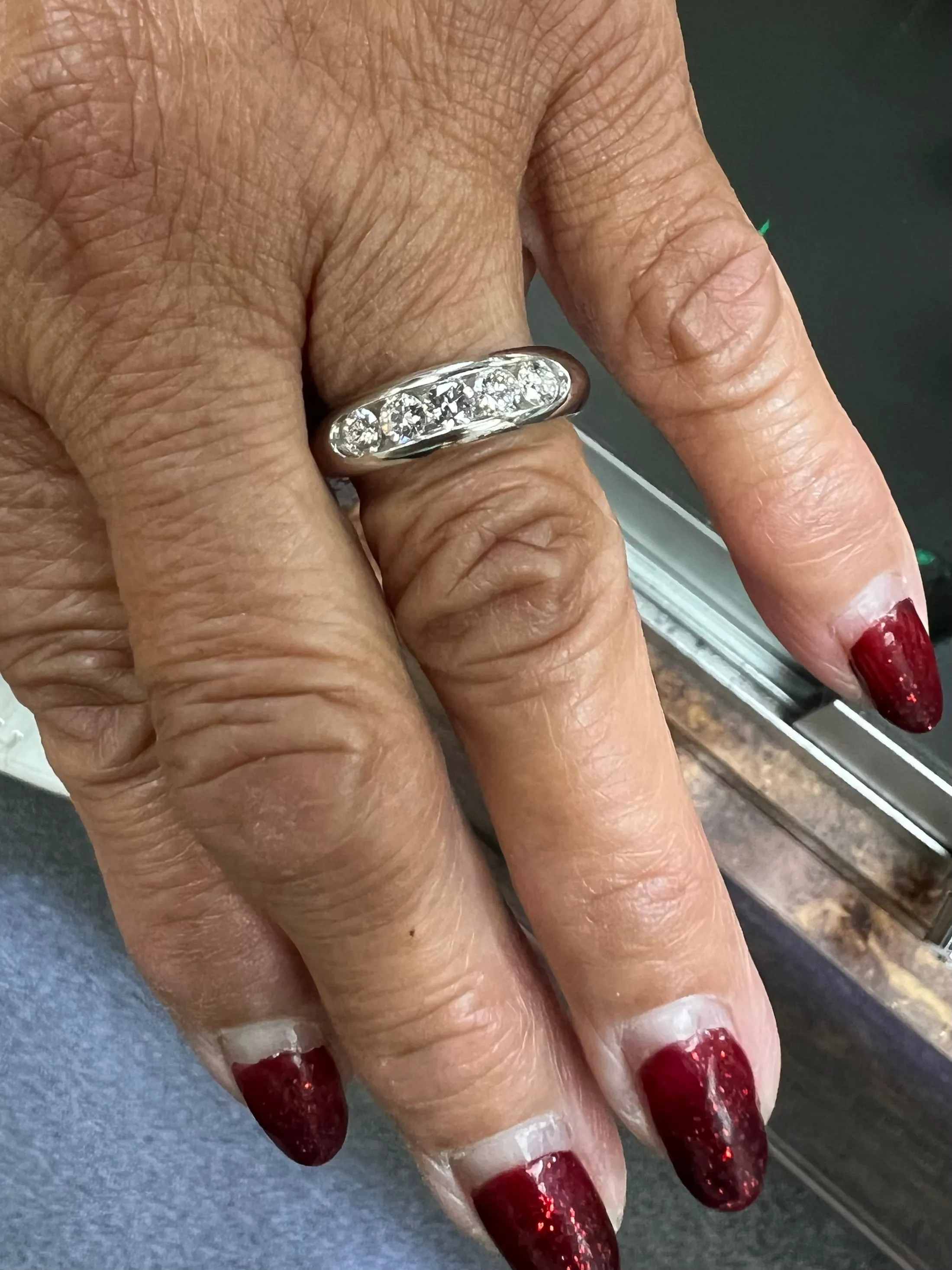 5 Stone Diamond Channel Set Platinum Band Ring Size 6.5