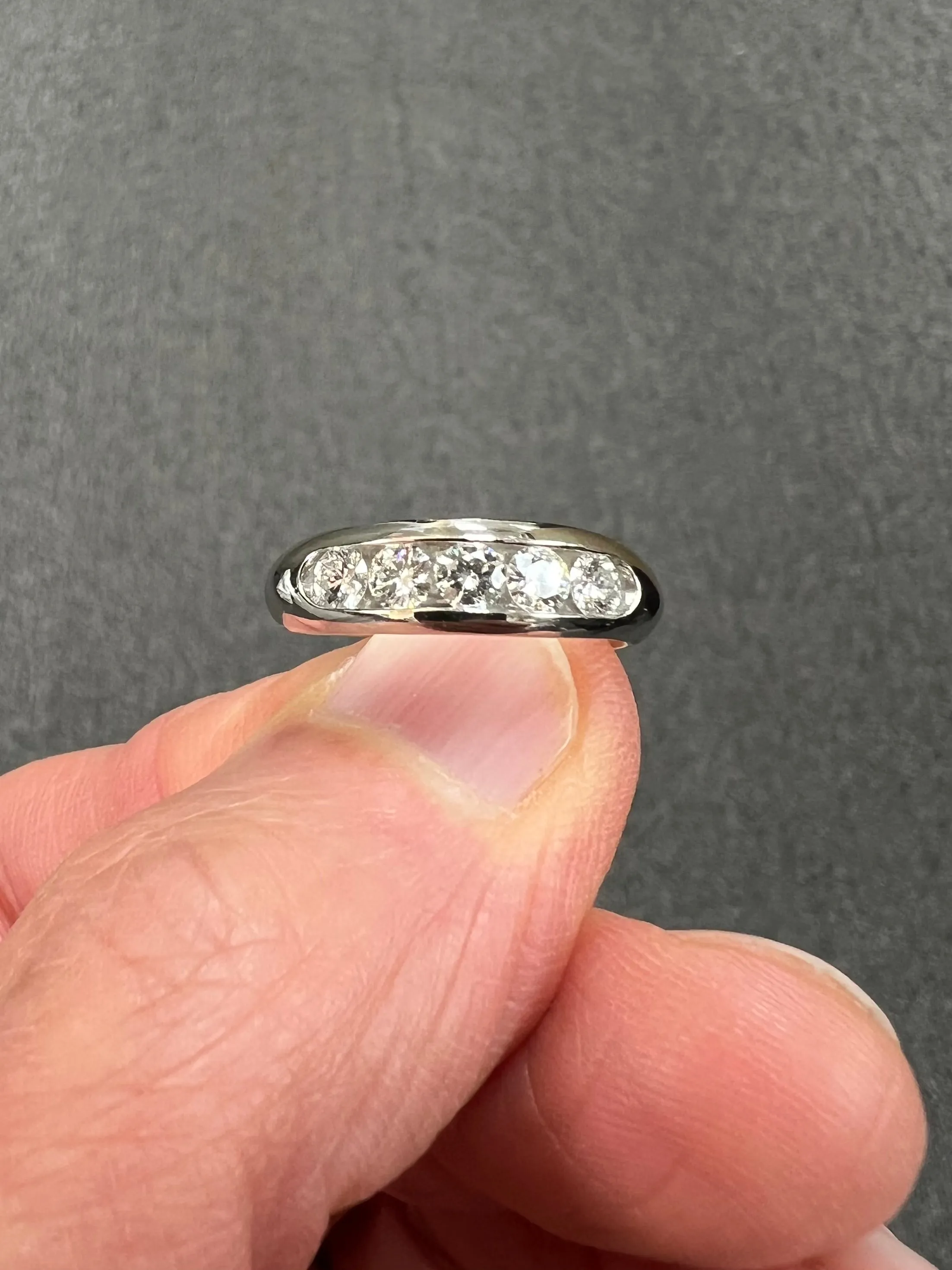 5 Stone Diamond Channel Set Platinum Band Ring Size 6.5