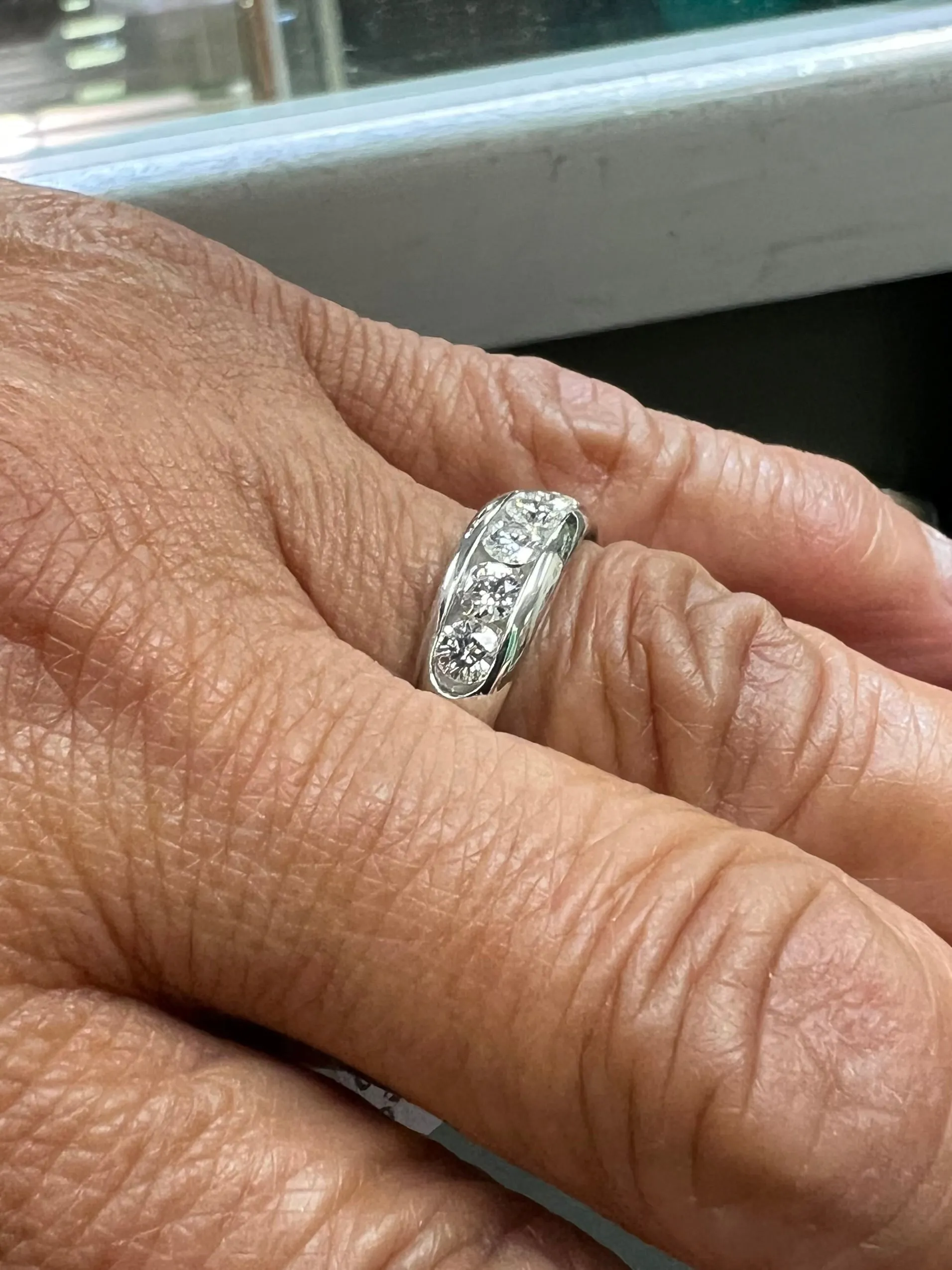 5 Stone Diamond Channel Set Platinum Band Ring Size 6.5
