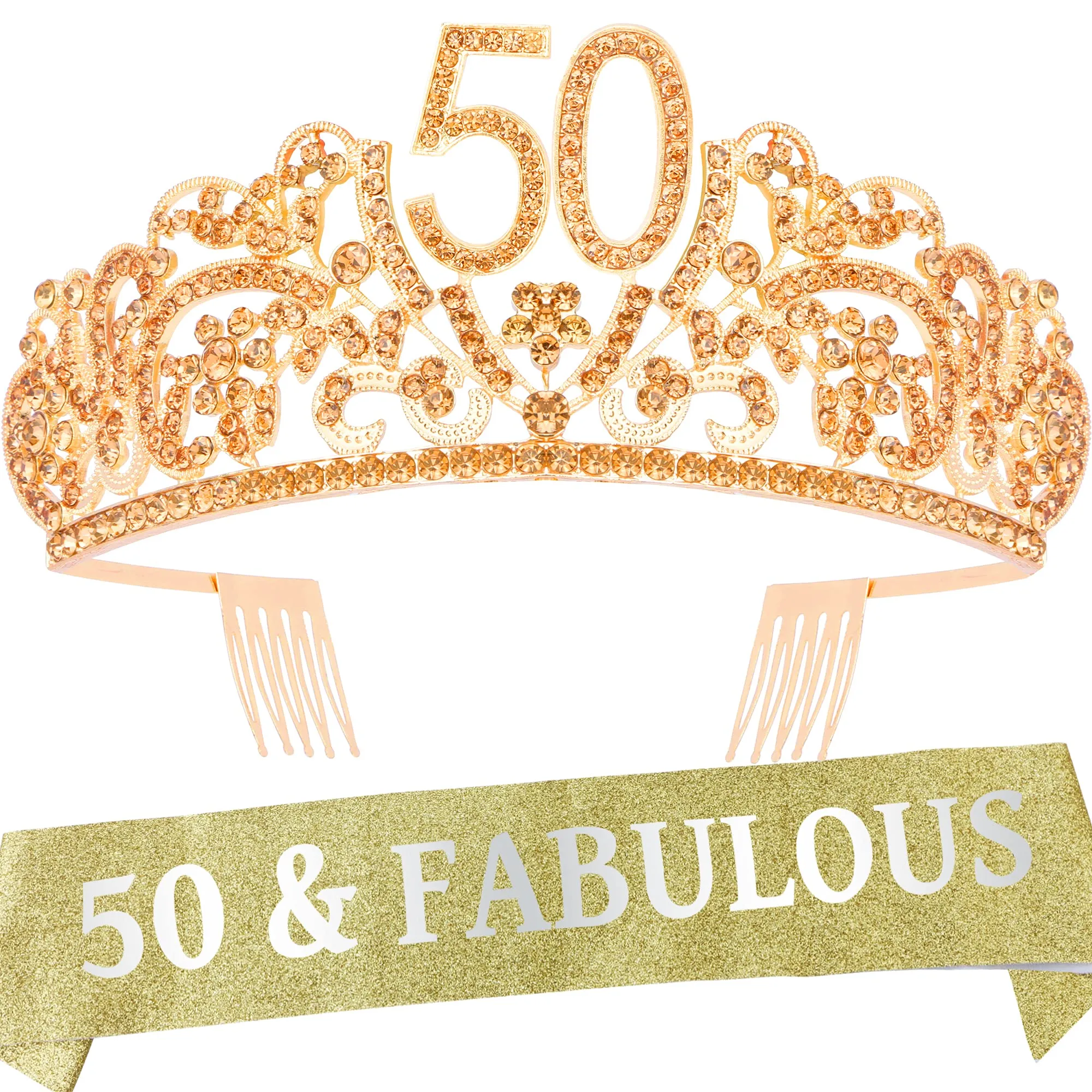 50th Birthday Gifts for Women, 50th Birthday Crown and Sash for Women, 50th Birthday