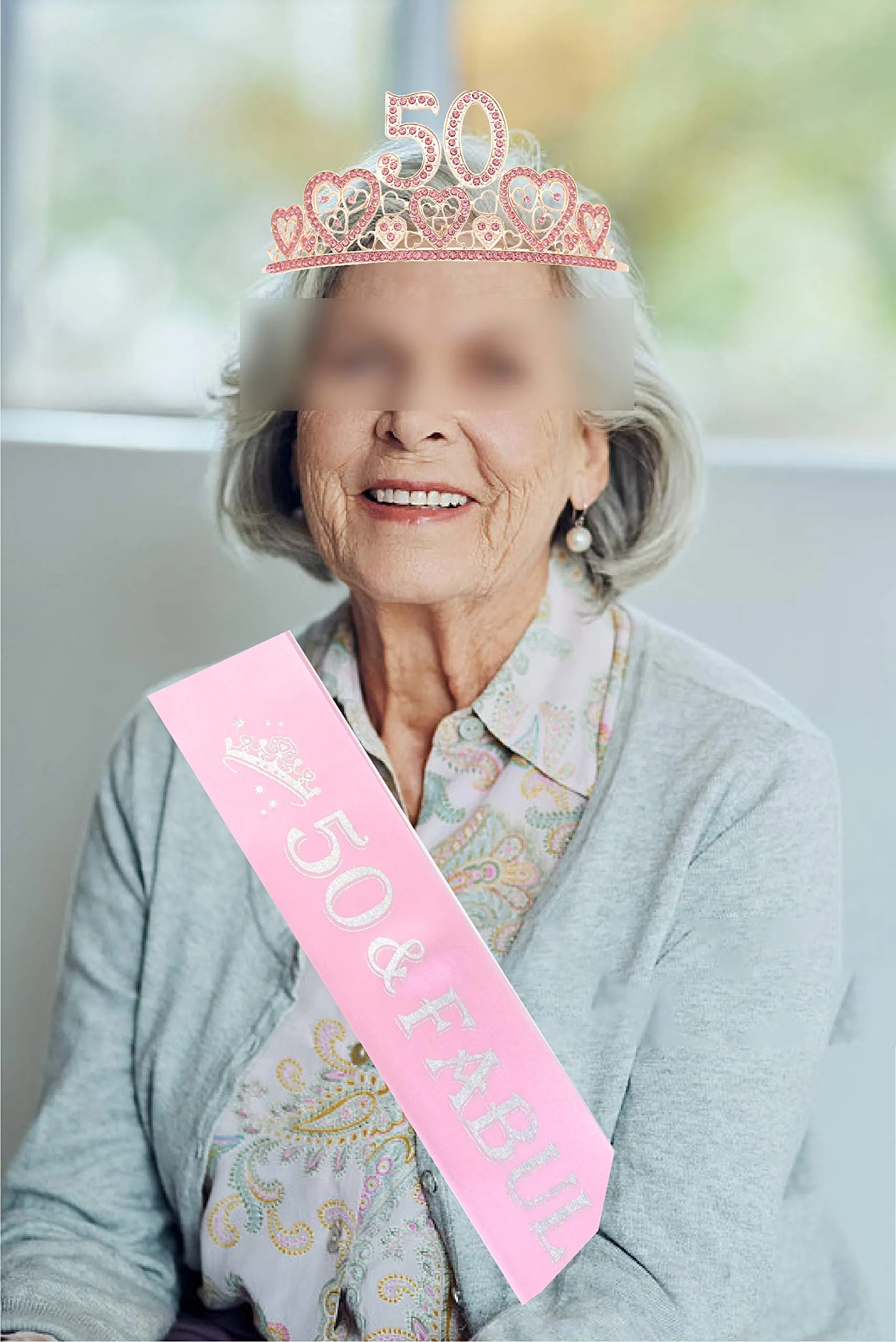 50th Birthday Gifts for Women, 50th Birthday Crown and Sash for Women, 50th Birthday