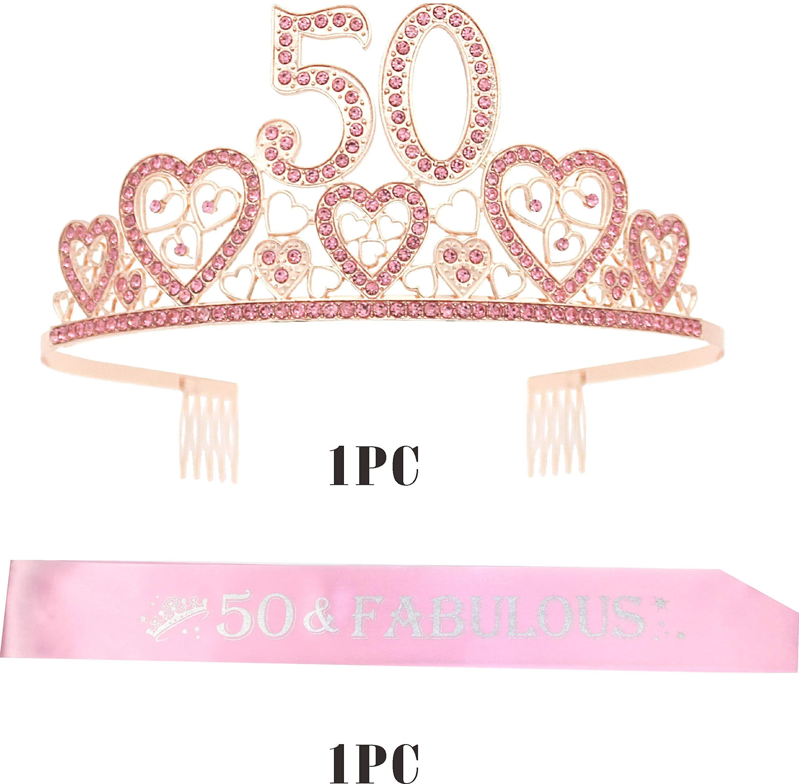 50th Birthday Gifts for Women, 50th Birthday Crown and Sash for Women, 50th Birthday