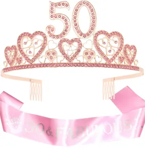 50th Birthday Gifts for Women, 50th Birthday Crown and Sash for Women, 50th Birthday