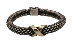 80s Sterling Chain Cord Bracelet w/Gold X