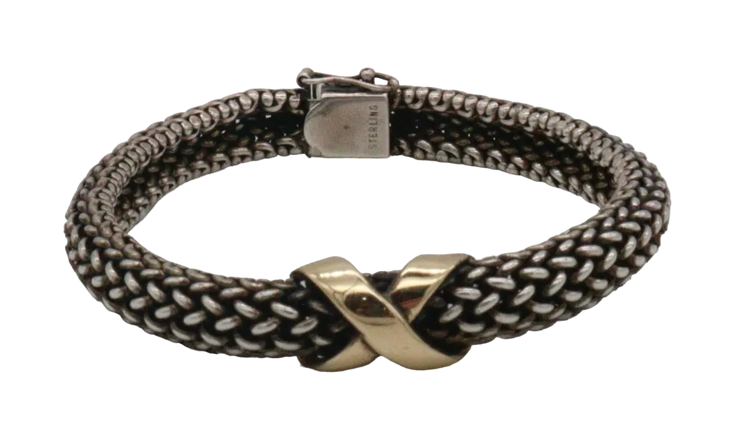 80s Sterling Chain Cord Bracelet w/Gold X