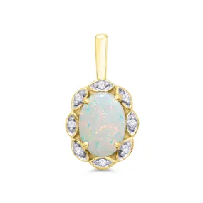 9ct Yellow Gold Opal & Diamond Pendant