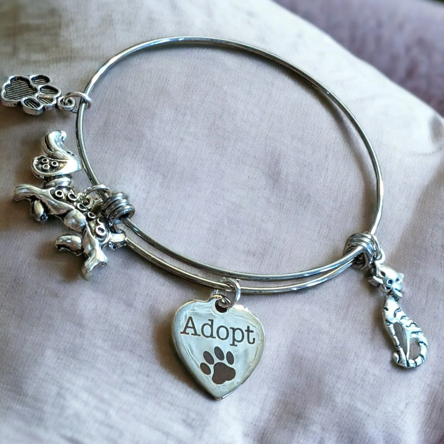 ADOPT Adjustable Bangle Dog/Cat Lover Bracelet