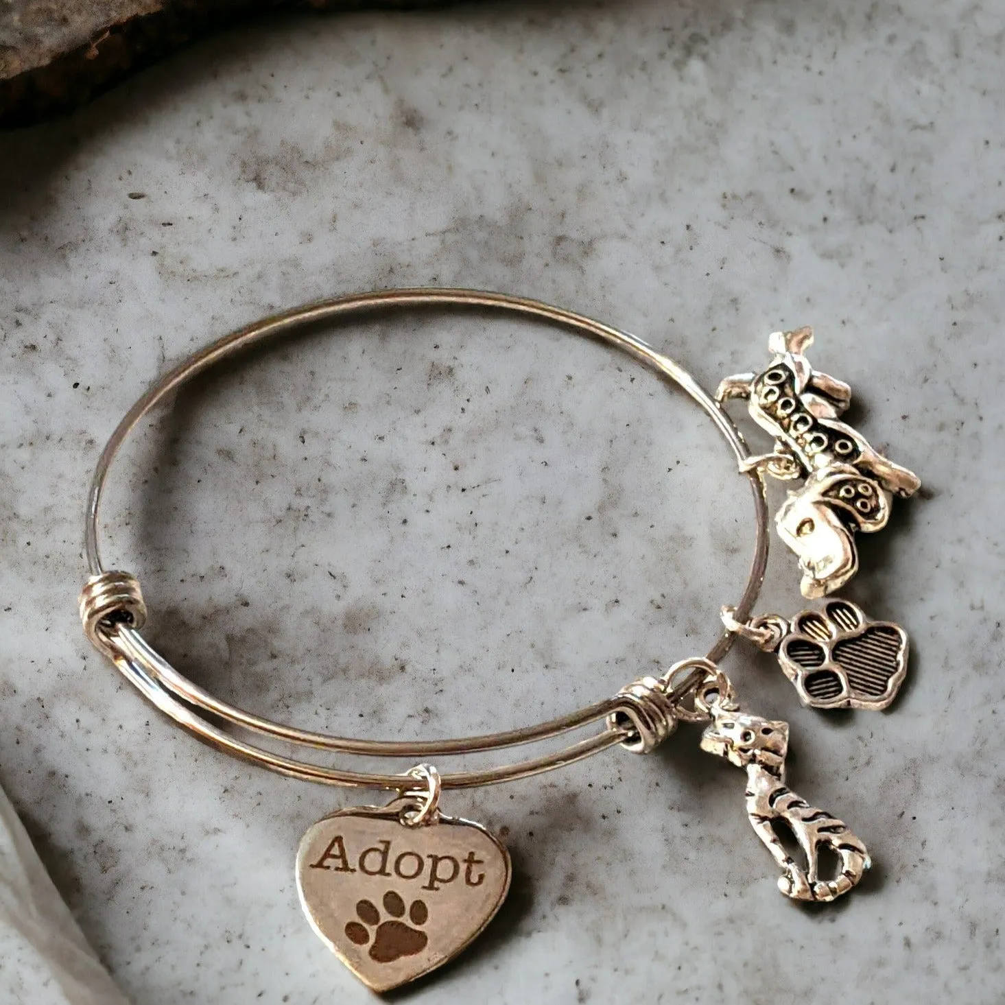 ADOPT Adjustable Bangle Dog/Cat Lover Bracelet