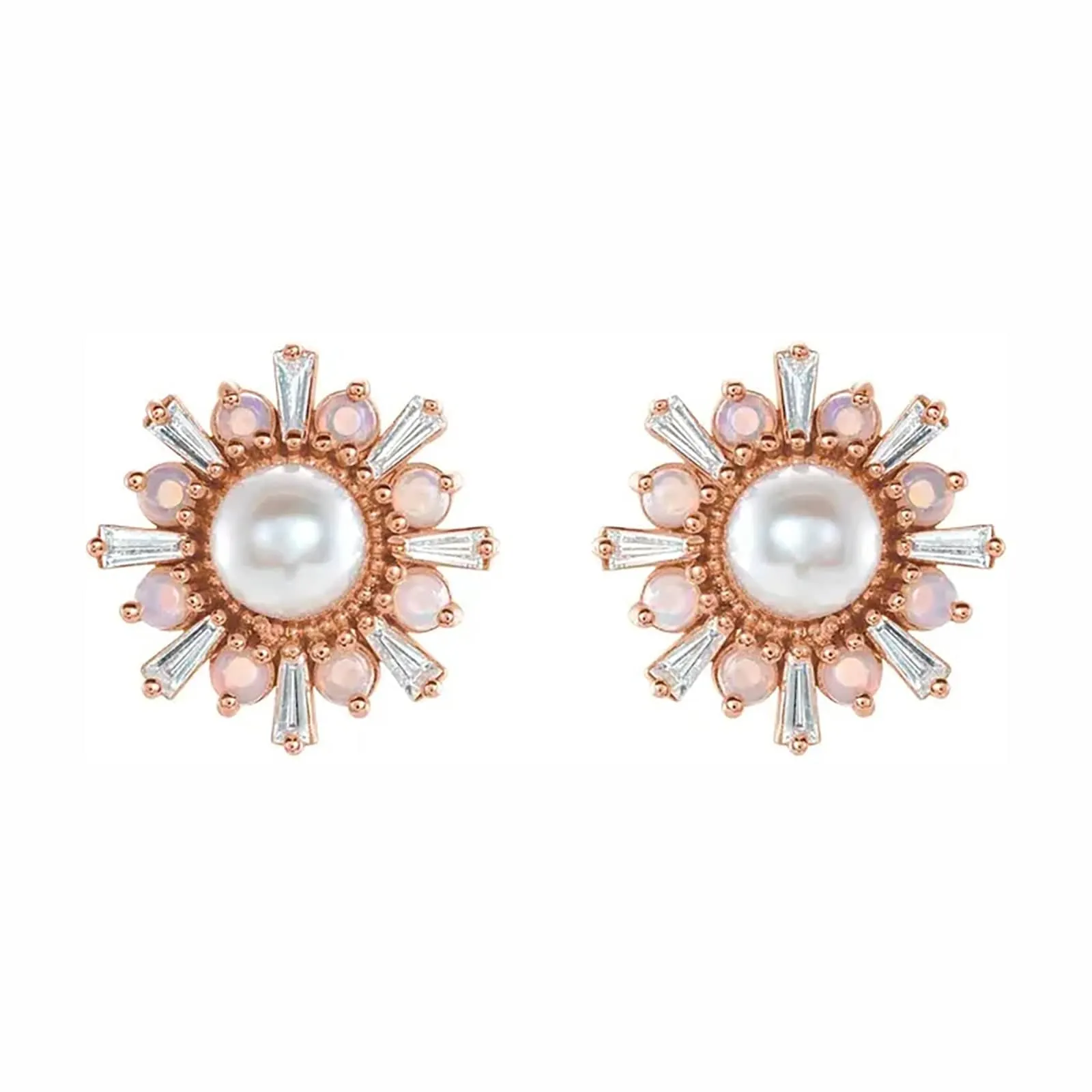 Akoya Pearl, Opal, and Diamond Halo Earrings