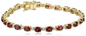 Amazon Essentials 18k Yellow Gold Plated Sterling Silver Genuine Garnet and Diamond Accent Tennis Bracelet, 7.25" (previously Amazon Collection)