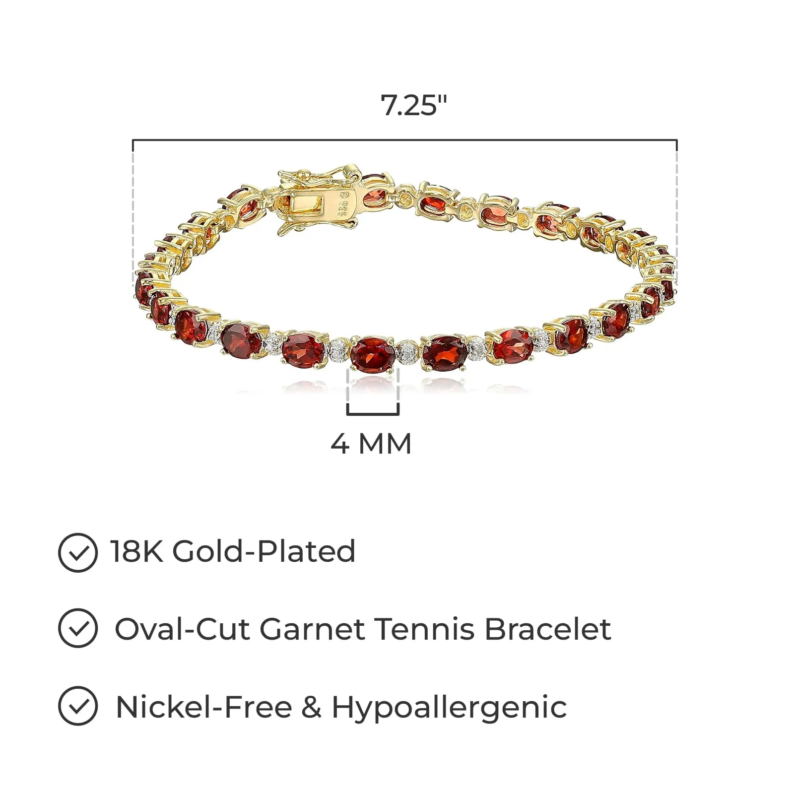 Amazon Essentials 18k Yellow Gold Plated Sterling Silver Genuine Garnet and Diamond Accent Tennis Bracelet, 7.25" (previously Amazon Collection)