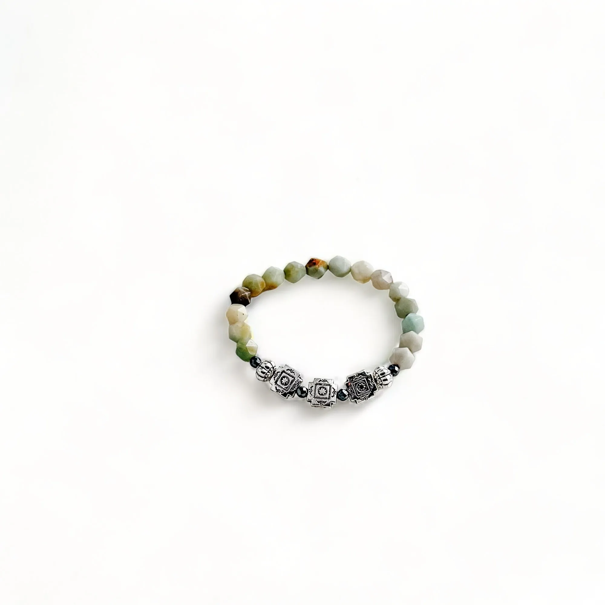 Amazonite and Tibetan silver stretch bracelet