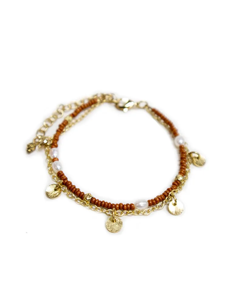 Amber Beaded Bracelet - Gold