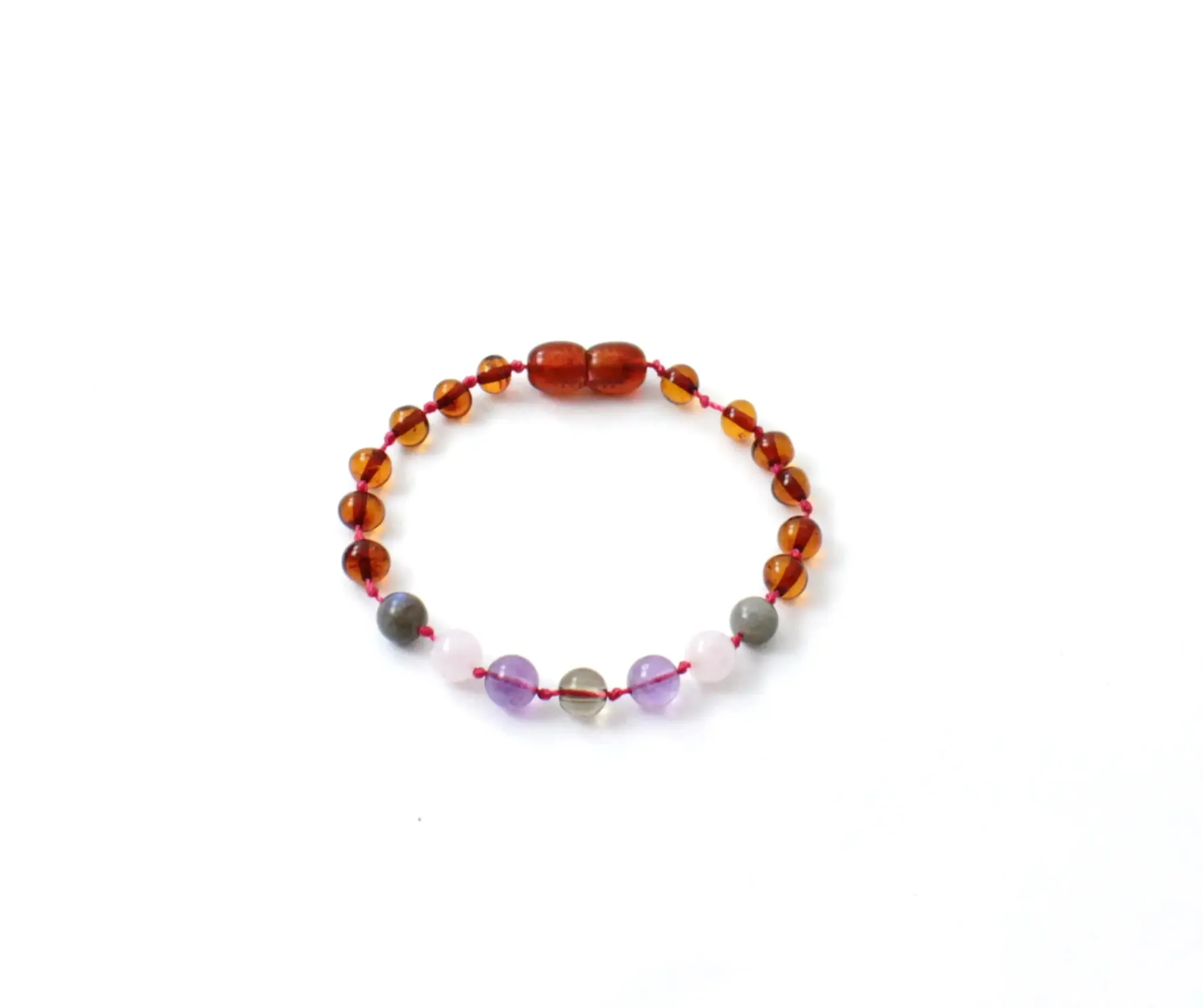 Amber Bracelet Cognac, Rose Quartz, Smoky Quartz, Labradorite and Amethyst | Toddler 16cm