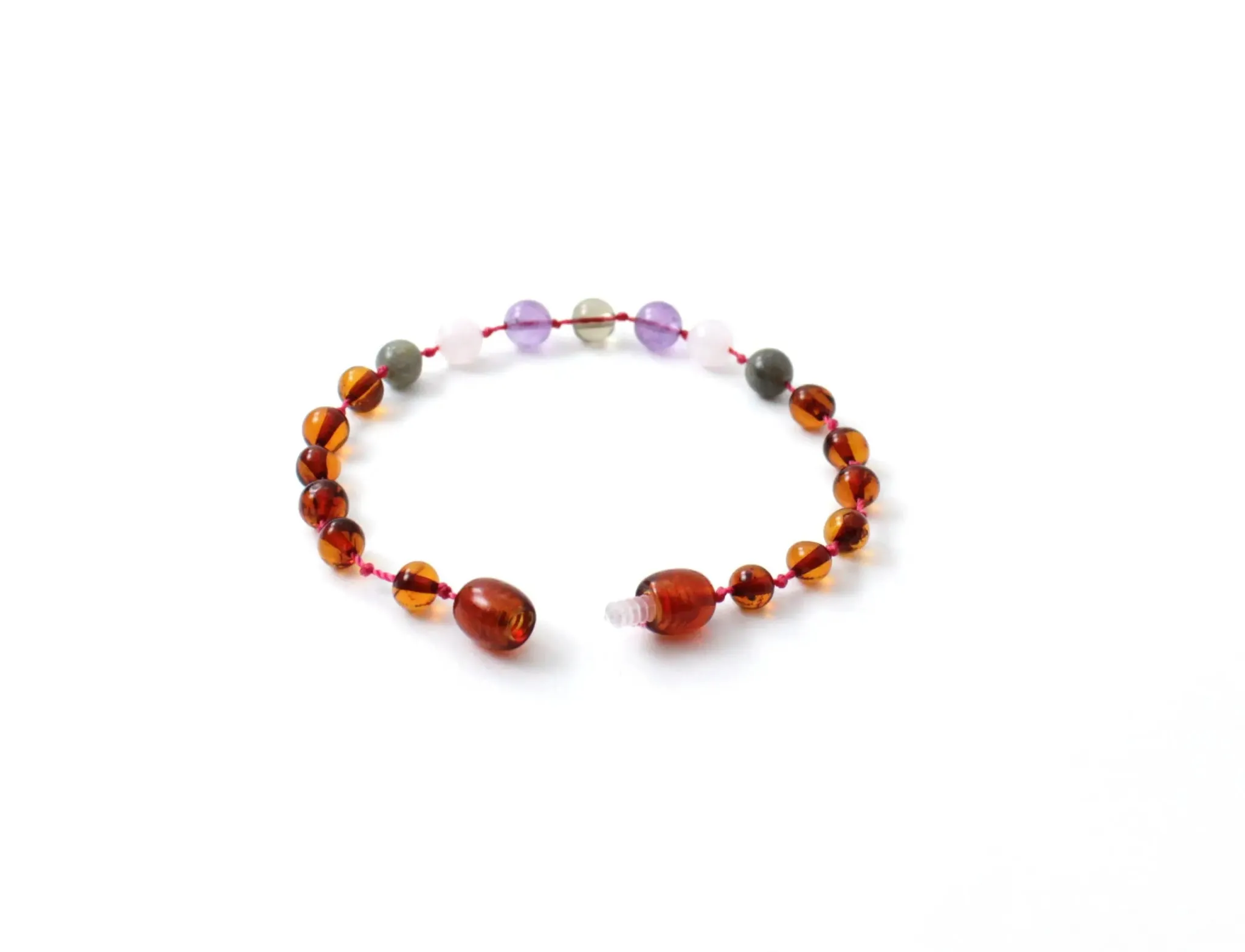 Amber Bracelet Cognac, Rose Quartz, Smoky Quartz, Labradorite and Amethyst | Toddler 16cm
