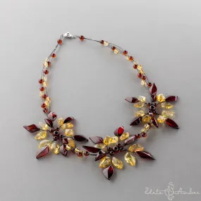 Amber necklace "Big lemon flowers"