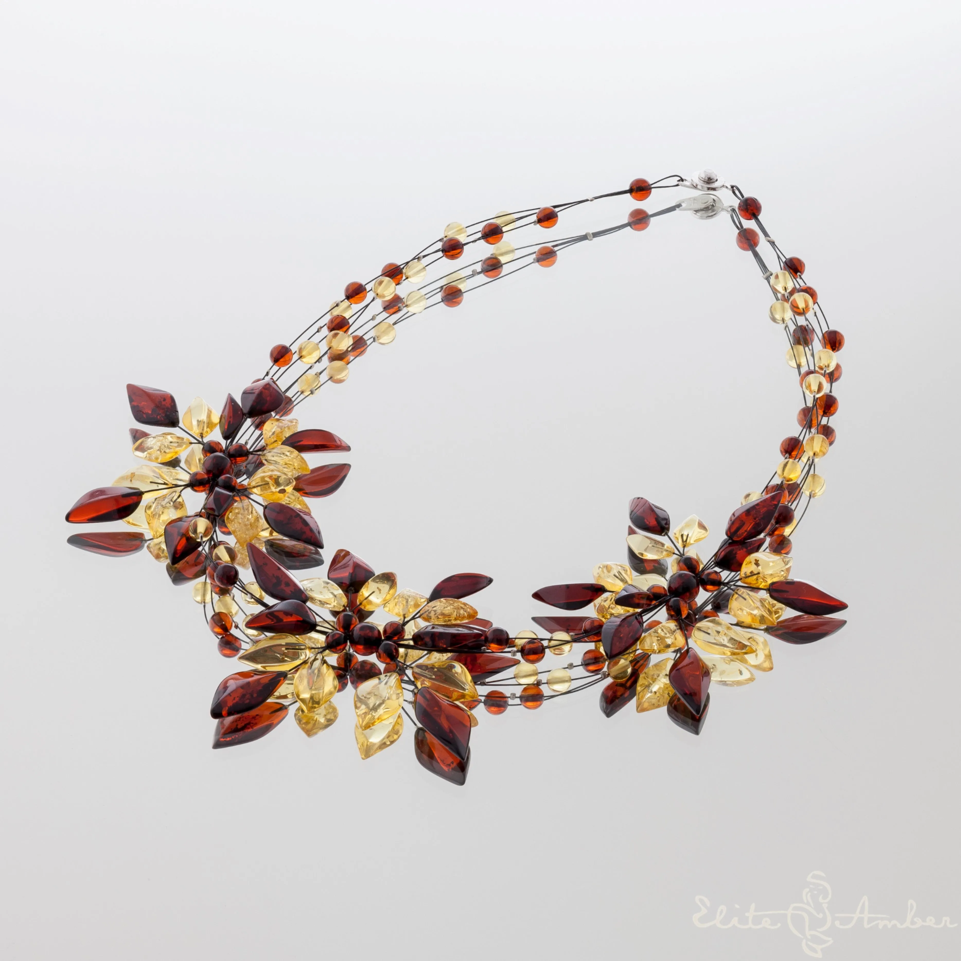 Amber necklace "Big lemon flowers"