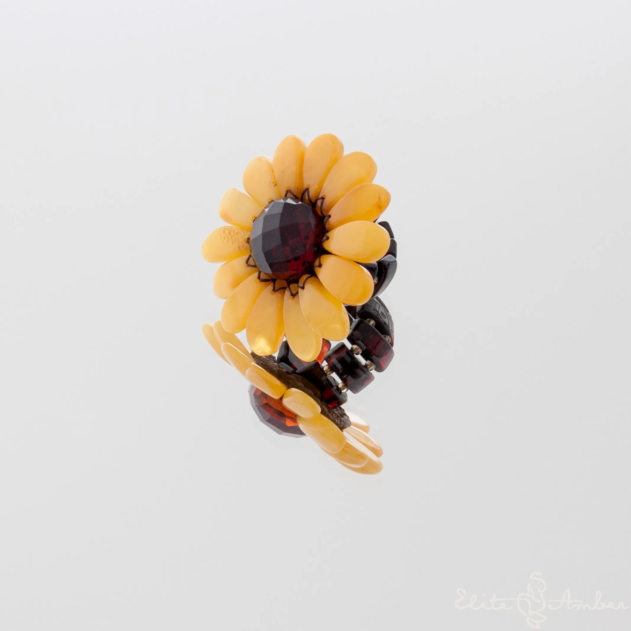 Amber ring "Sunflower"