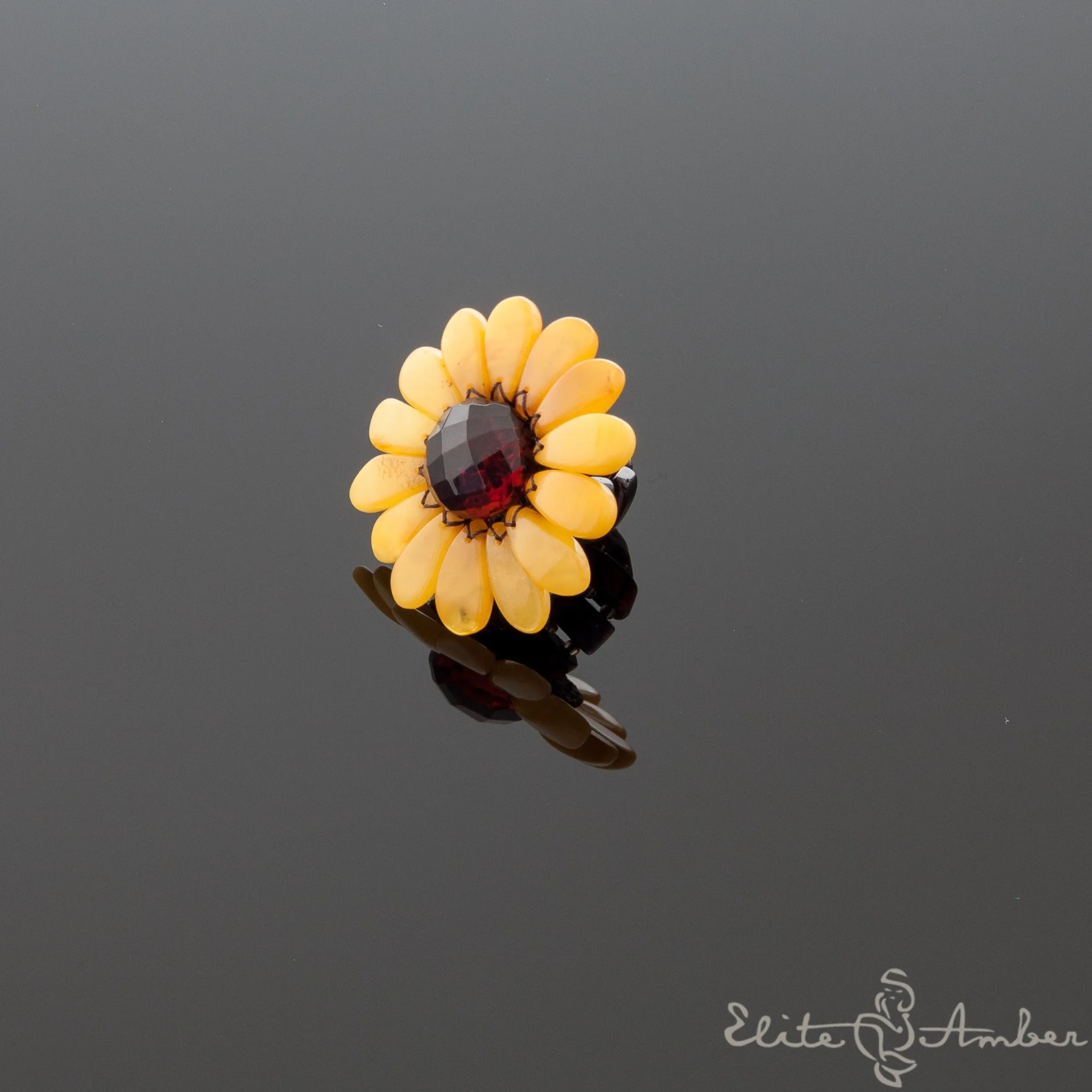 Amber ring "Sunflower"