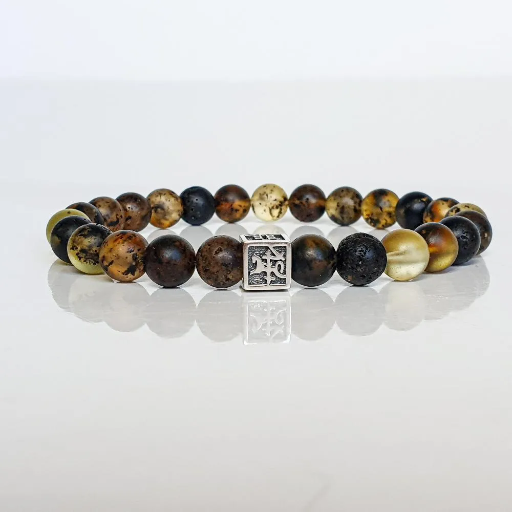 Amber Silver Bracelet 8 mm - Vytis - "Sun Stories"