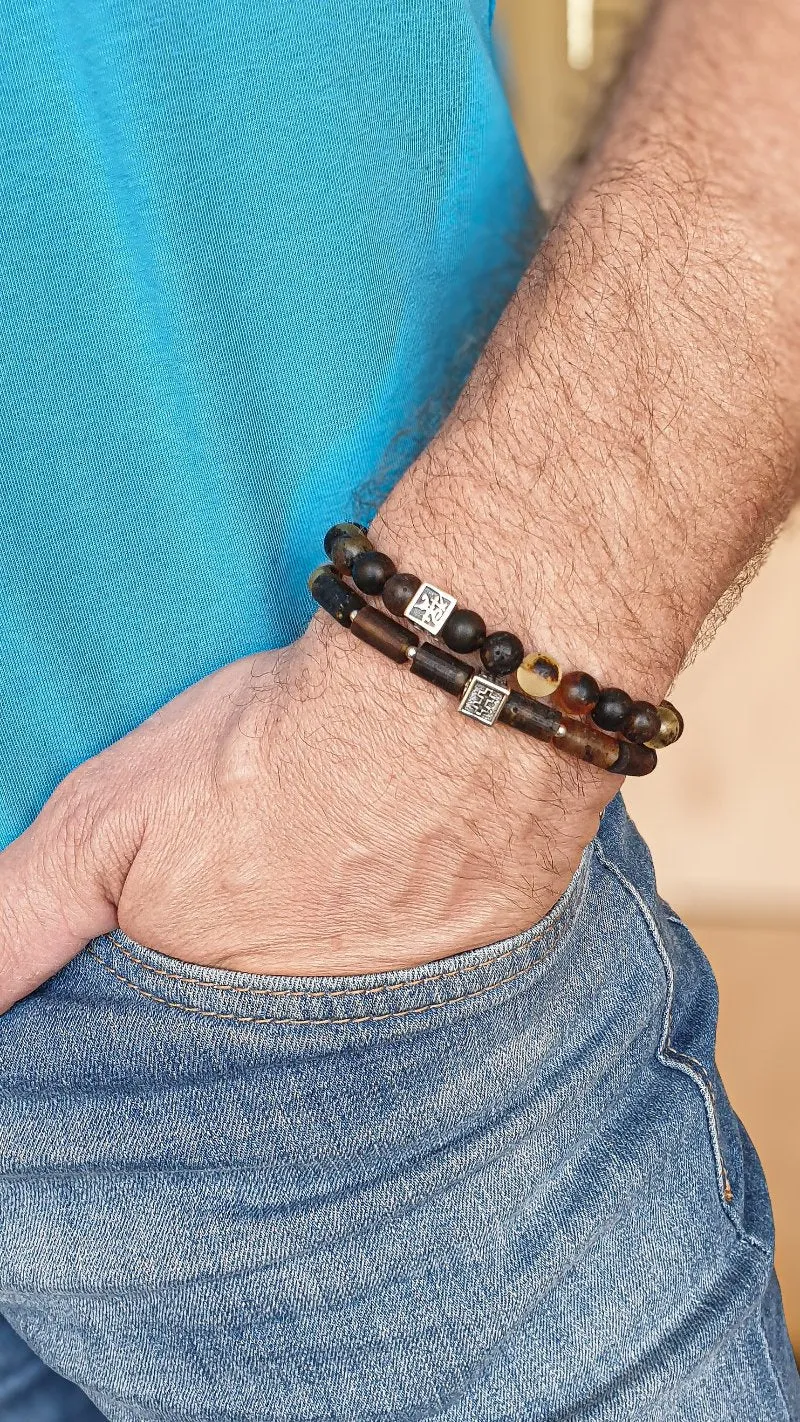 Amber Silver Bracelet 8 mm - Vytis - "Sun Stories"