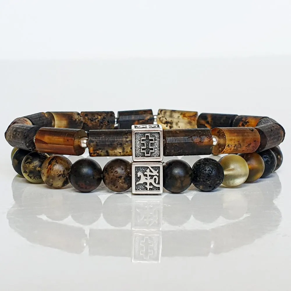 Amber Silver Bracelet 8 mm - Vytis - "Sun Stories"