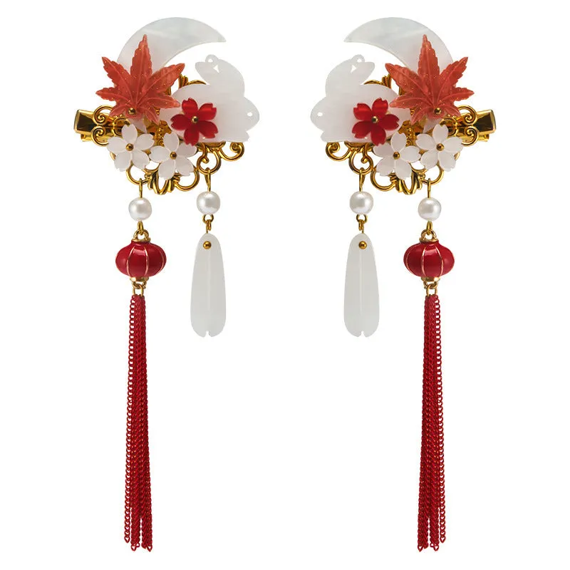 Antique Hairpin Cute Rabbit Lantern Fringed Edge Clip Girl Retro Clip Headdress