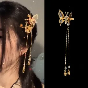 Antique Moving Butterfly Alloy Tassel Gold Women Hairpin