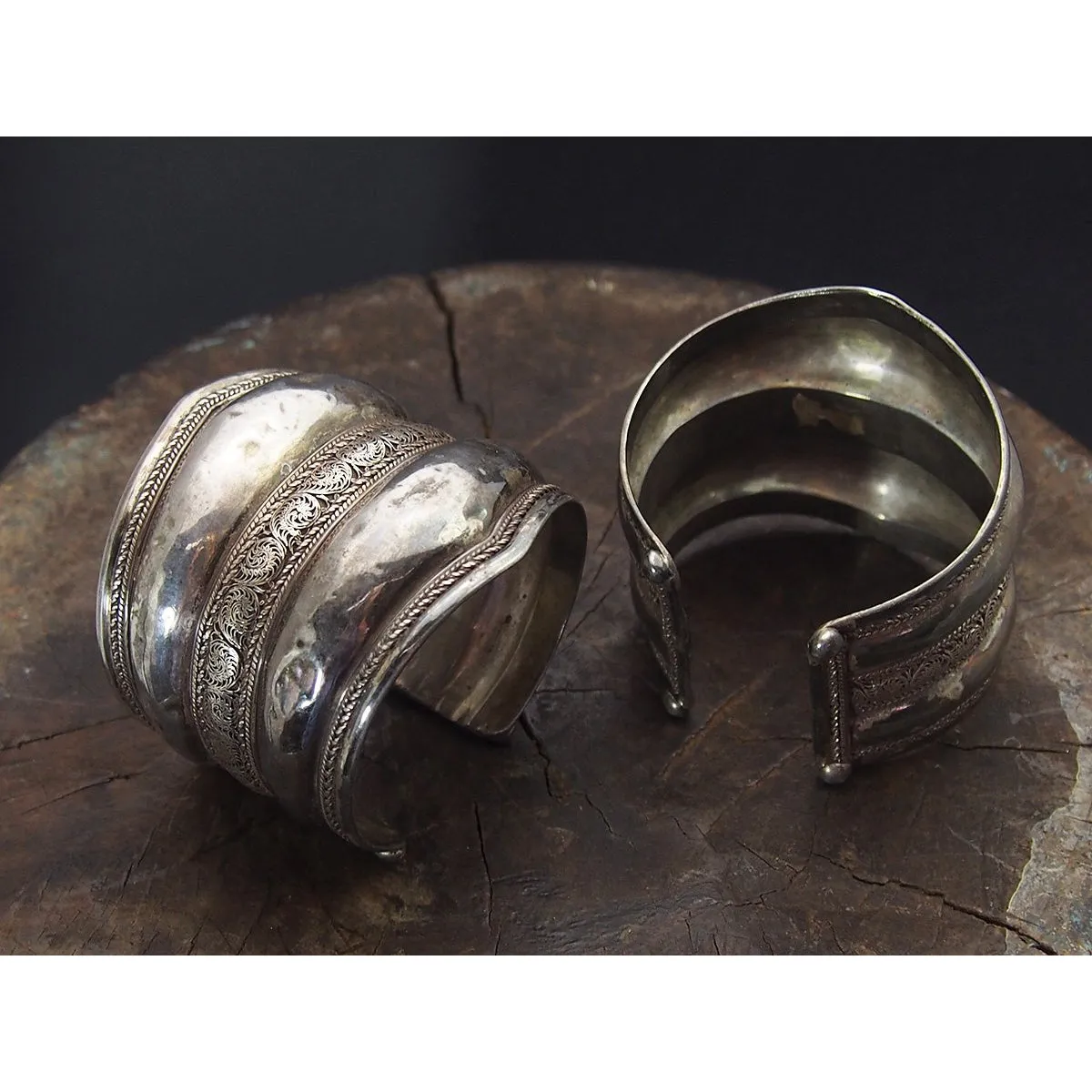 Antique Silver Afghan Cuff Bracelet Pair