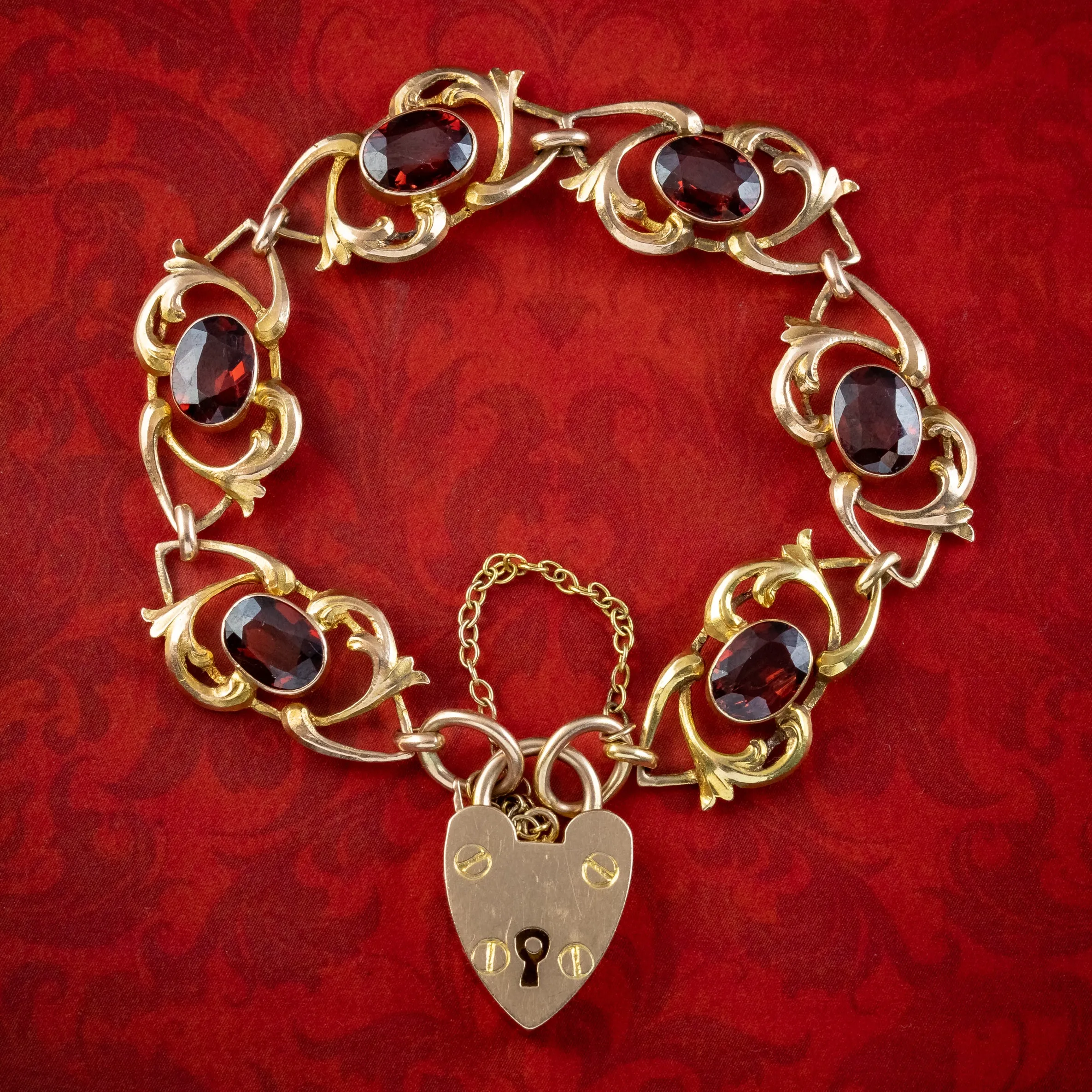 Antique Victorian Garnet Padlock Bracelet 9ct Gold 9.5ct Total