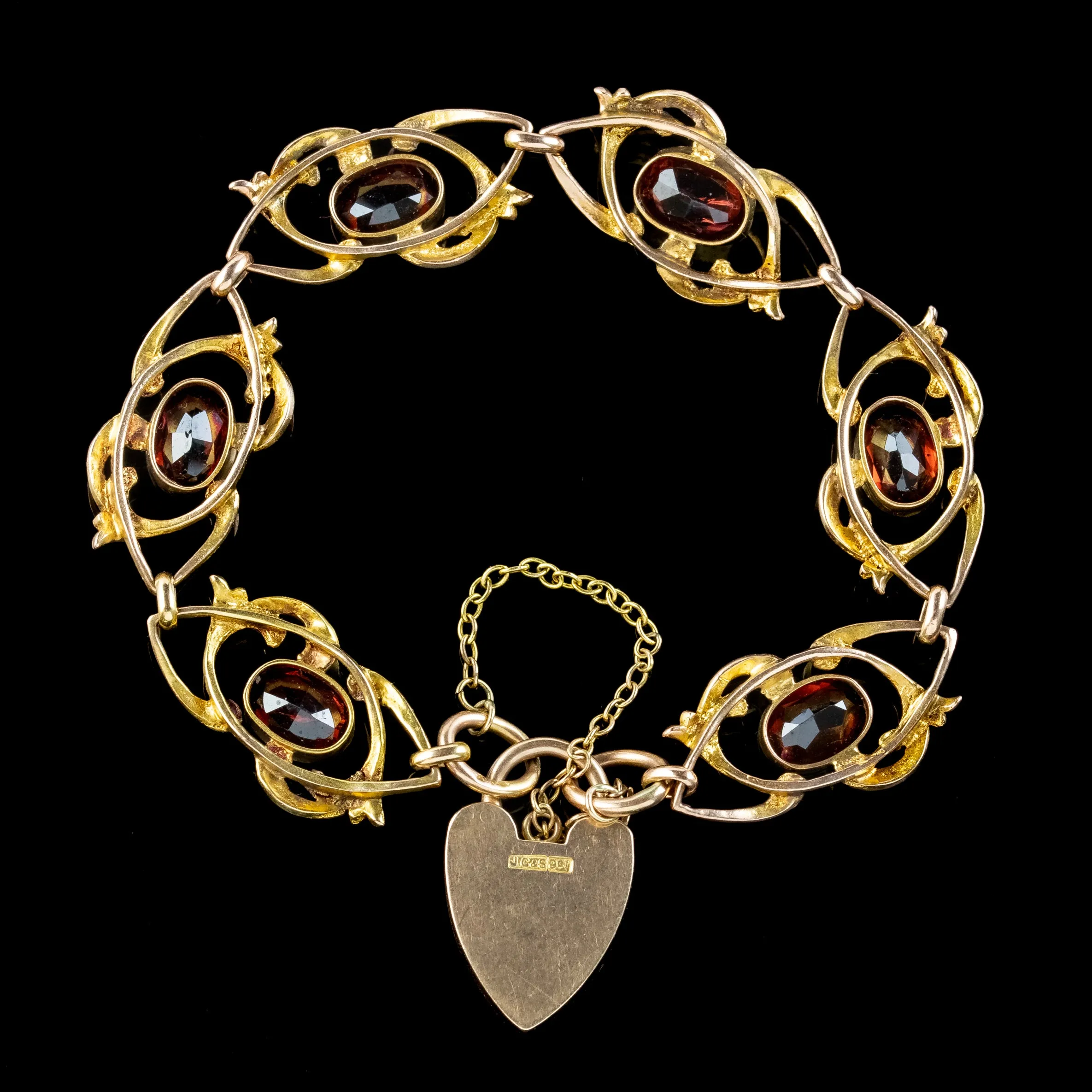 Antique Victorian Garnet Padlock Bracelet 9ct Gold 9.5ct Total