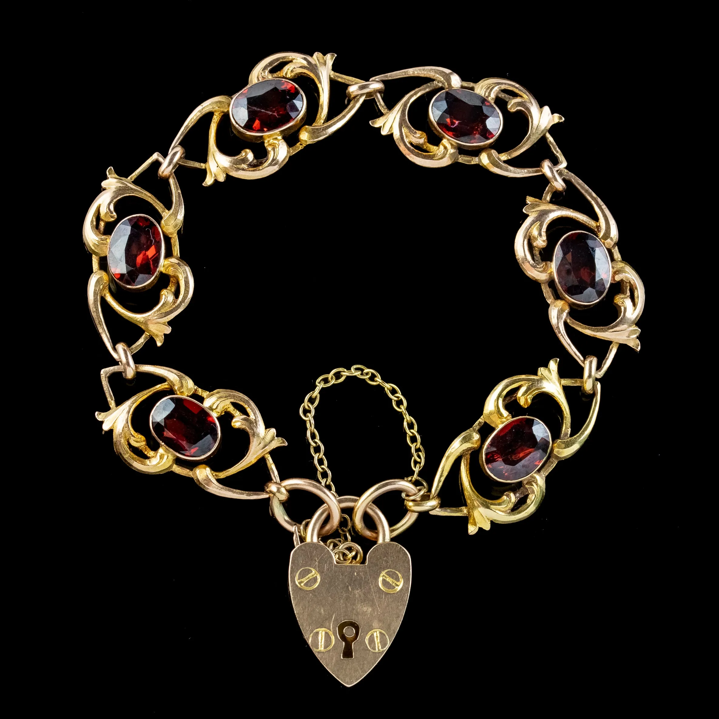 Antique Victorian Garnet Padlock Bracelet 9ct Gold 9.5ct Total