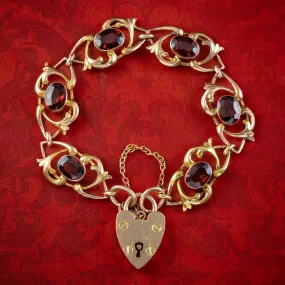 Antique Victorian Garnet Padlock Bracelet 9ct Gold 9.5ct Total
