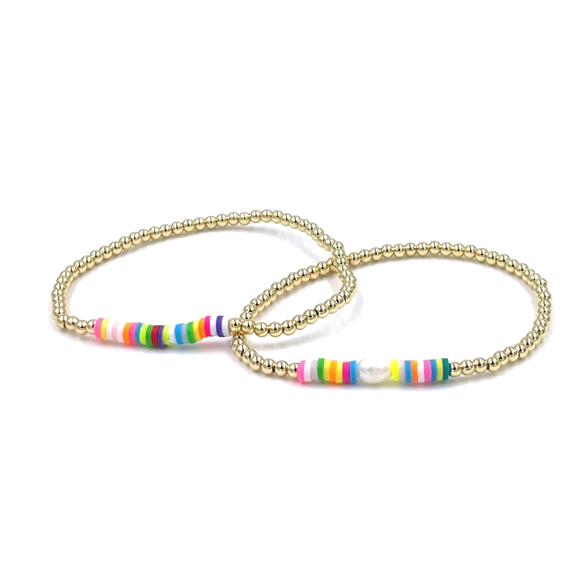 Ashley Gold Stainless Steel Gold Plated Bead And Clay Disc Stretch Bracelet