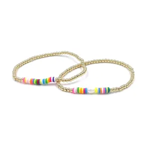 Ashley Gold Stainless Steel Gold Plated Bead And Clay Disc Stretch Bracelet