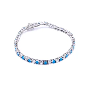 Ashley Gold Sterling Silver Alternating CZ And Turquoise Tennis Bracelet