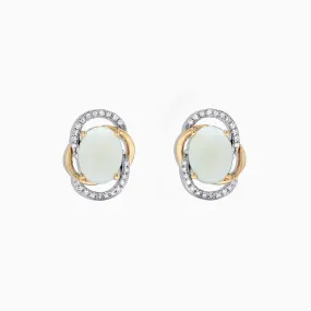 Aurora 14K Two Tone Gold Opal and Diamond Stud Earrings, 2.06 TCW