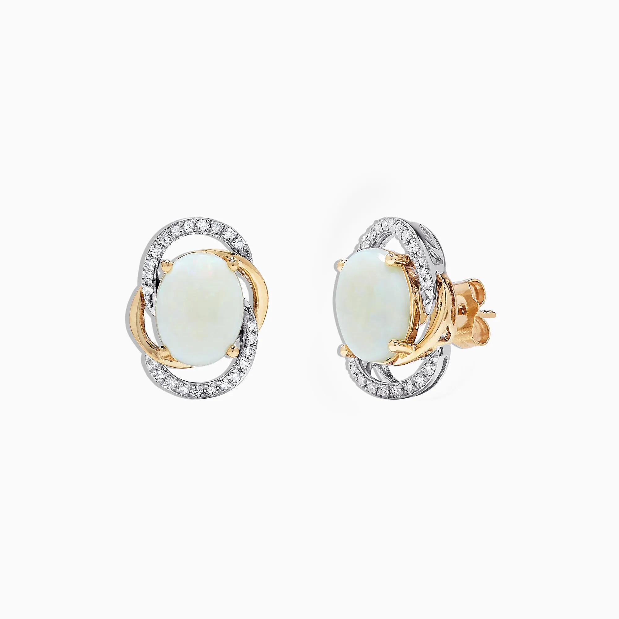 Aurora 14K Two Tone Gold Opal and Diamond Stud Earrings, 2.06 TCW
